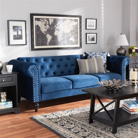 navy blue couches living room.